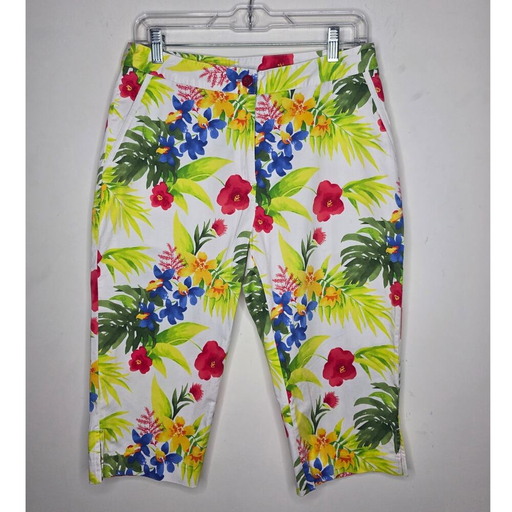 EP Pro tropical floral cotton blend athletic golf capri pants - 6
